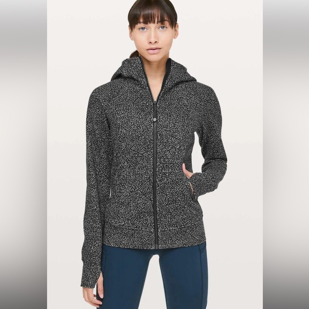 Lululemon Night View Black White Polka Dot Athletic Workout Scuba Hoodie Size 6 - Picture 2 of 15